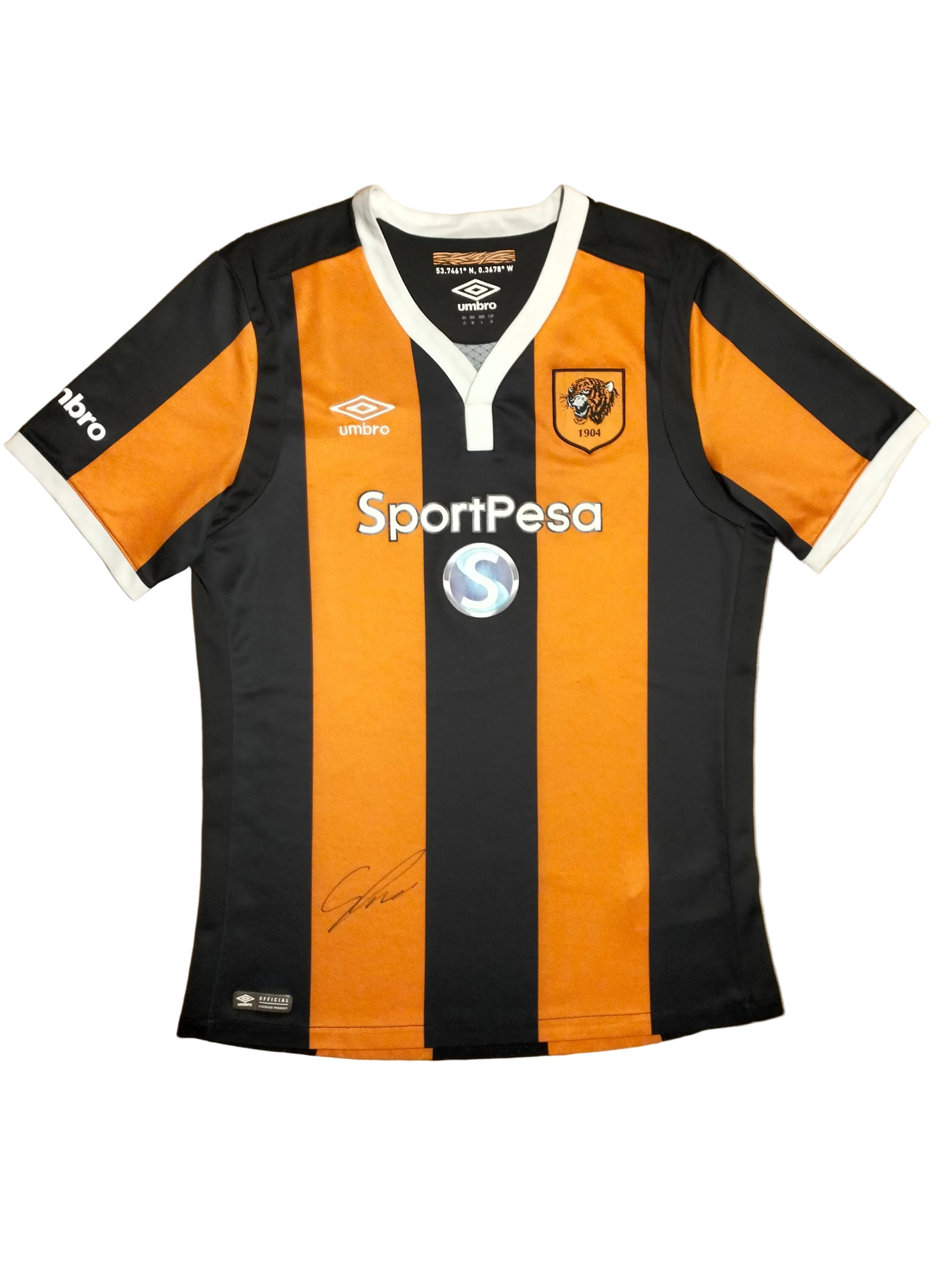 Original Umbro Hull City football shirt autographed by Kamil Grosicki